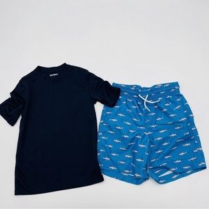 Old Navy Youth Boys Medium 8 Short-Sleeve Swim UPF Rashguard & Swimtrunks 835